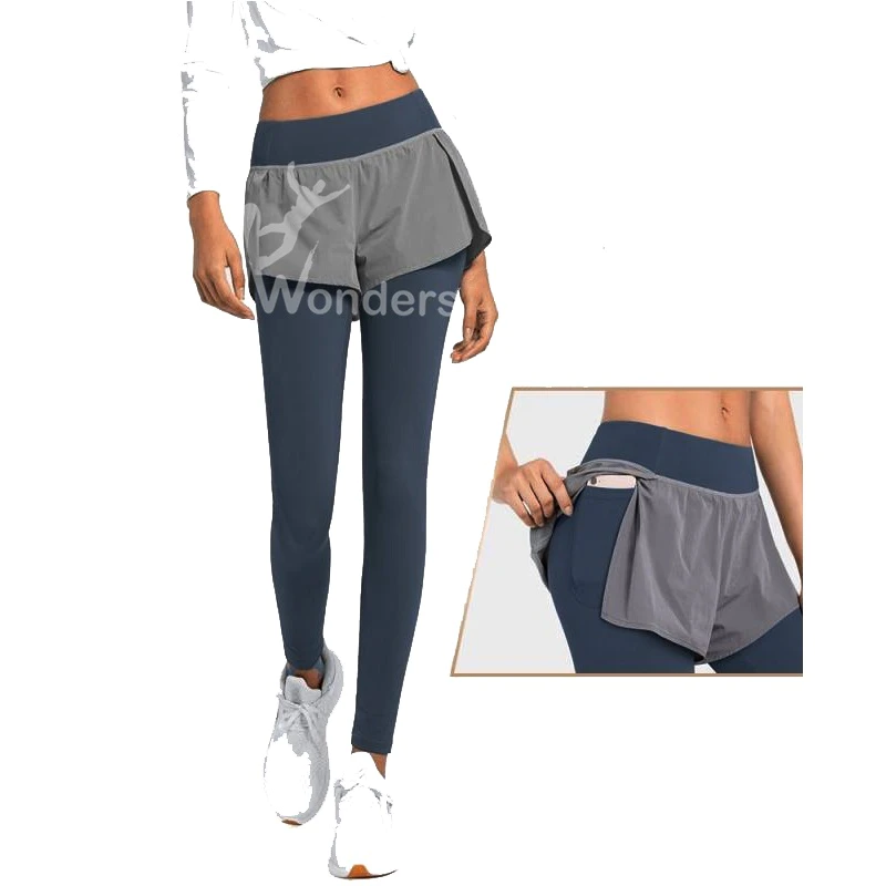 Women’s High Waist Fake Two-piece Sports Legging Yoga Pants with Pocket
