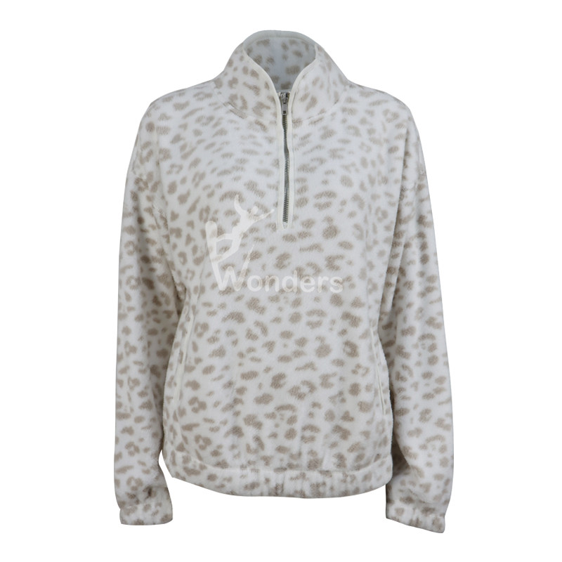 Women's Leopard Sweatshirt Zip Long Sleeve Fleece Pullover