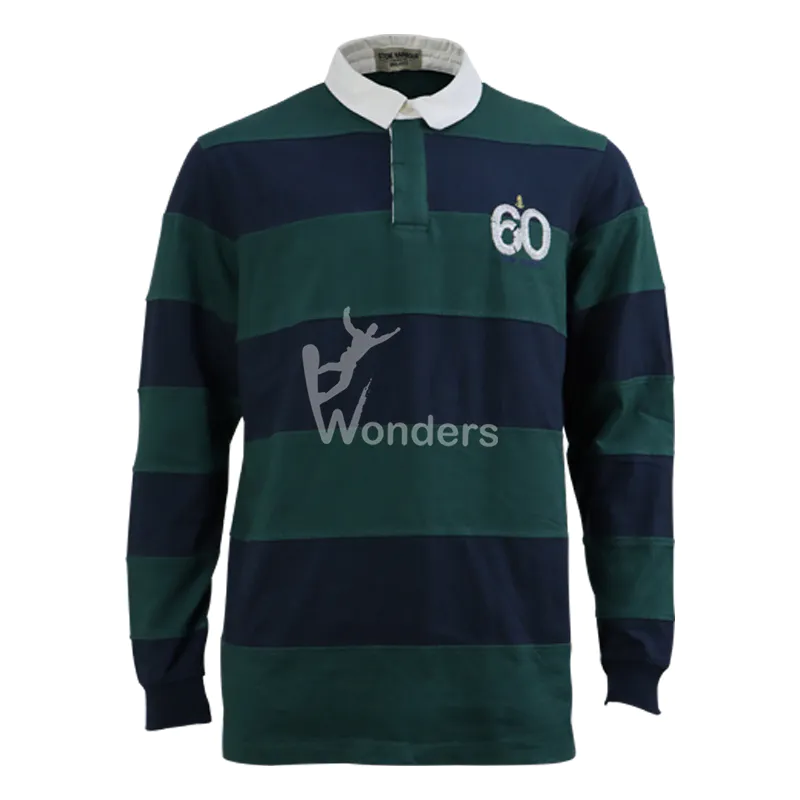 Men's Long Sleeve Polo Royal and Green Striped Rugby Shirt
