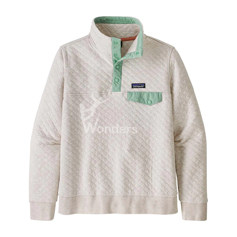 Women Organic Cotton Quilt Pullover Contrast Snap-T Sweatshirt