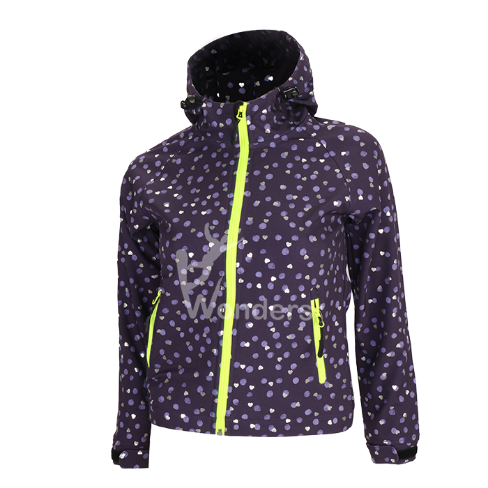 Girls 4 way stretch bonded microfleece hoodie softshell jacket with shiny print