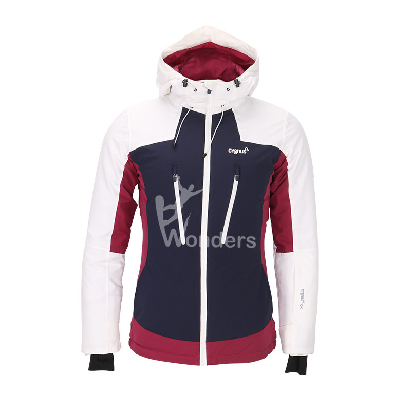 Women's waterproof breathable winter ski jacket with detachable hood
