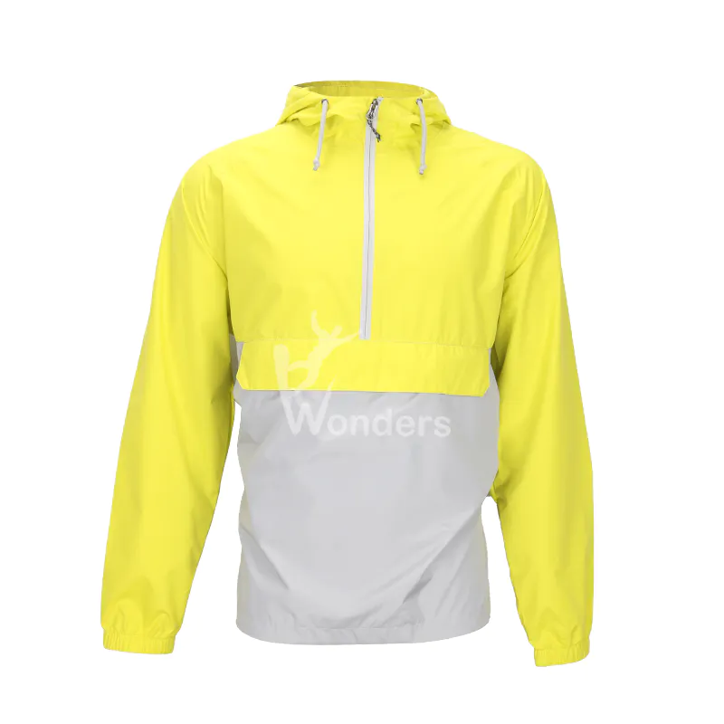 Men’s  waterproof  1/4 zip  packable hooded rain jacket