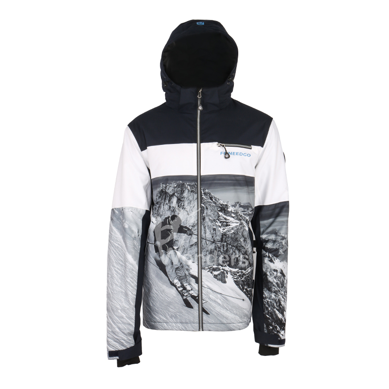 Foneedgo men's waterproof   sublimation print  snowbard ski shell jacket fix hood