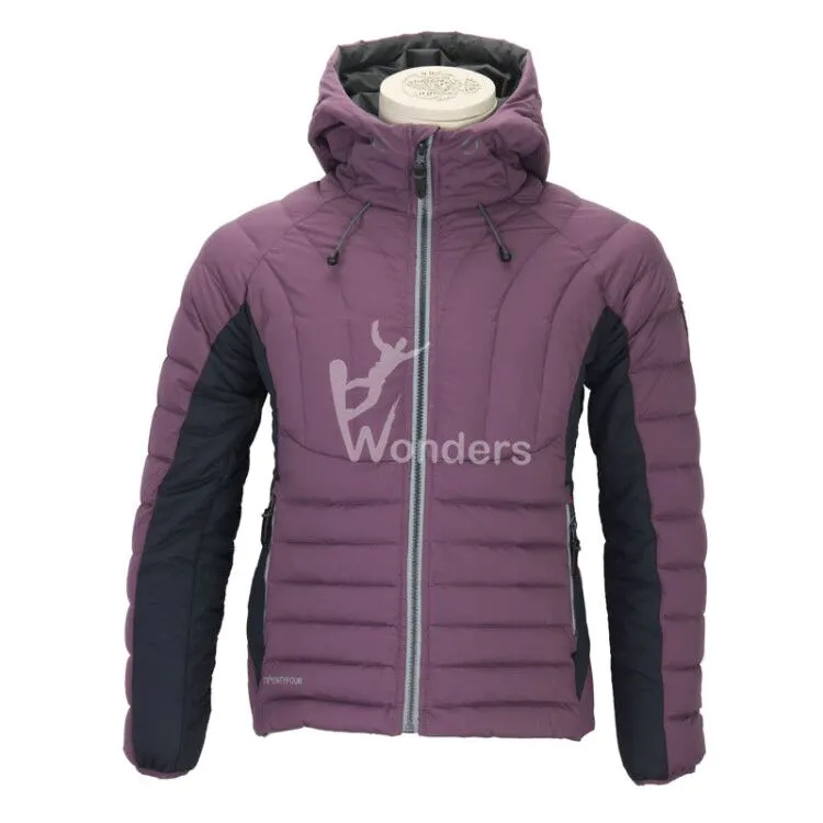Women's water resistant  stretch 90/10 duck down hoodie  jacket