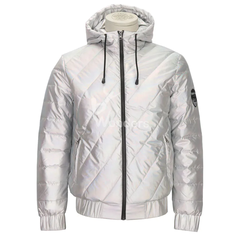 Mens Shiny Silver metallic winter padded hoodie jackets