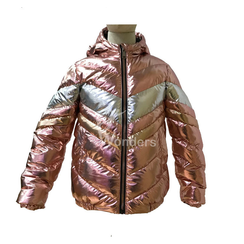Girl's Shiny metallic  full zip  puffer padded hooded jacket